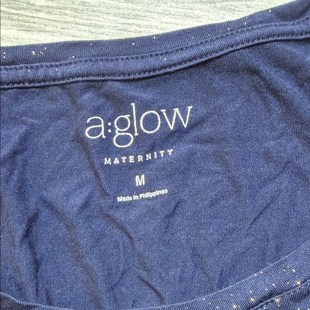 a:glow Maternity Navy Long Sleeve Metallic Fleck Top Medium - Picture 4 of 8